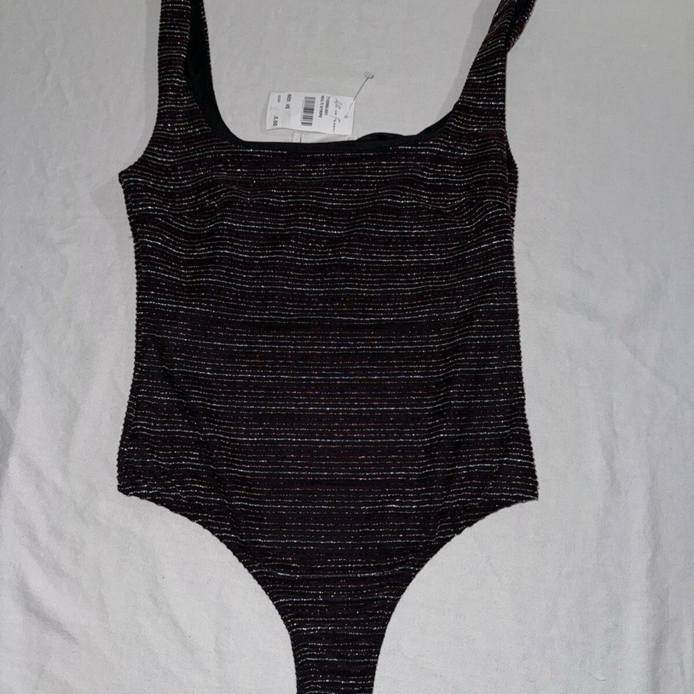 Metallic multicolored Striped Black Bodysuit